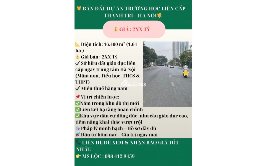  BÁN ĐẤT DỰ ÁN TRƯỜNG HỌC LIÊN CẤP –  THANH TRÌ – HÀ NỘI